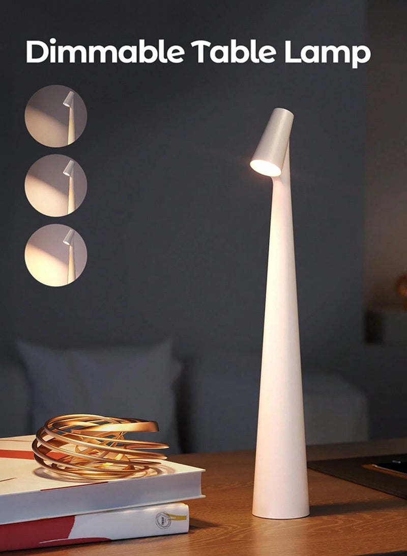 Cordless Rechargeable Table Lamp, Touch Dimmable LED Bedside Lamp with Adjustable Brightness, USB Type-C Battery Operated Nightstand Light, Minimalist Decorative Ambient Lamp for Bedroom, Living Room, Dining Table, Coffee Corner, Restaurant & Home Decor, White - Image 1